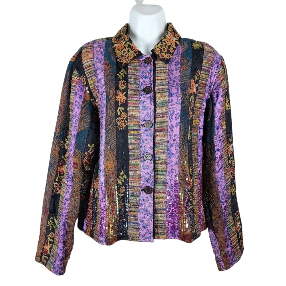 COLDWATER CREEK MULT-MATERIAL EMBROIDERED JACKET